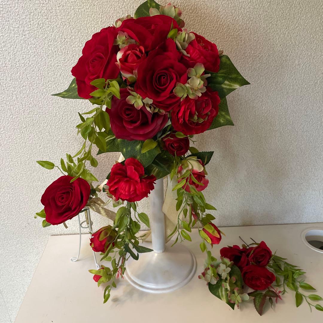 ウエディングブーケ、ブートニア、ヘアアクセサリー付きNo.364