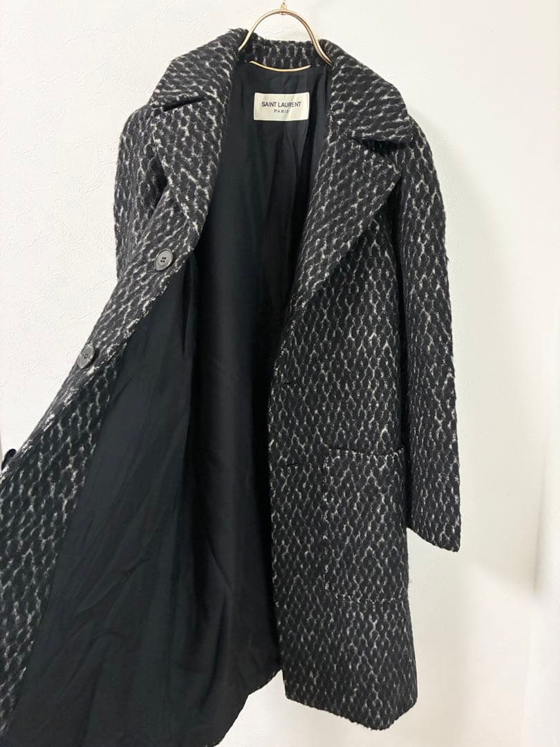 SAINT LAURENT ウール アルパカ ロングコート 9号相当 イタリア製