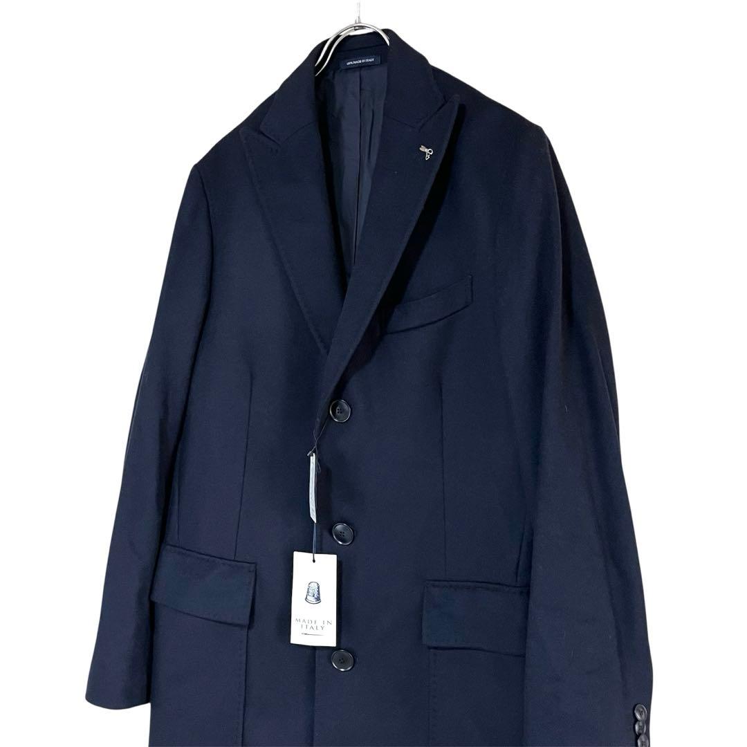 新品　LES MUES ウール　カシミヤ　ロングコート　紺　LL イタリア製