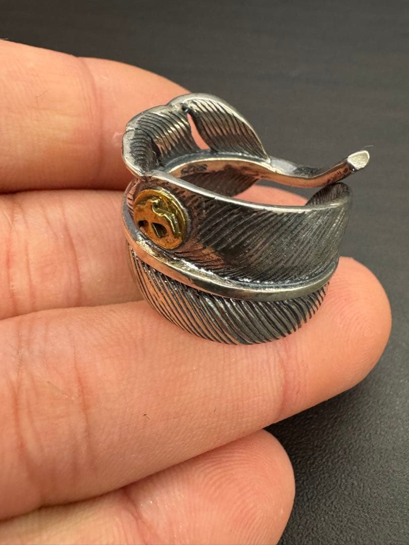 シルバー925素材　フェザーリング　特大フェザー　イーグルリング