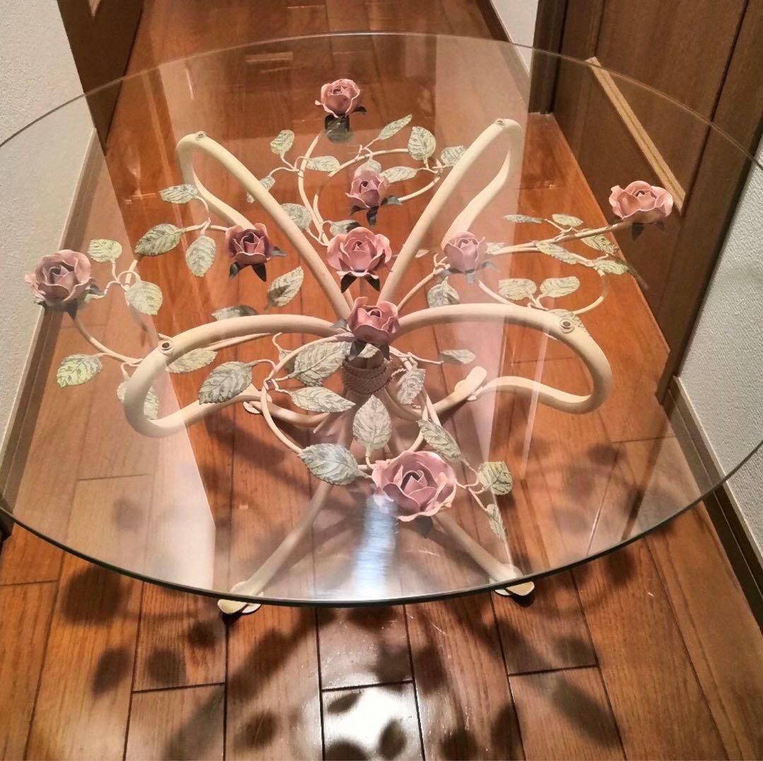 最終値下げ　大塚家具　ガラス　テーブル　薔薇