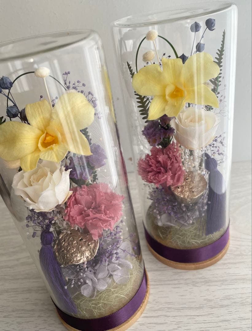 プリザーブドフラワー ＊ ガラスケース対 蓮&タッセル ＊ 仏花 お供 お彼岸