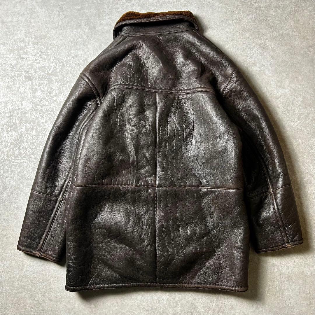 極暖】vintage ムートンボアギャングコート ラムスキン シープ レザー茶芯