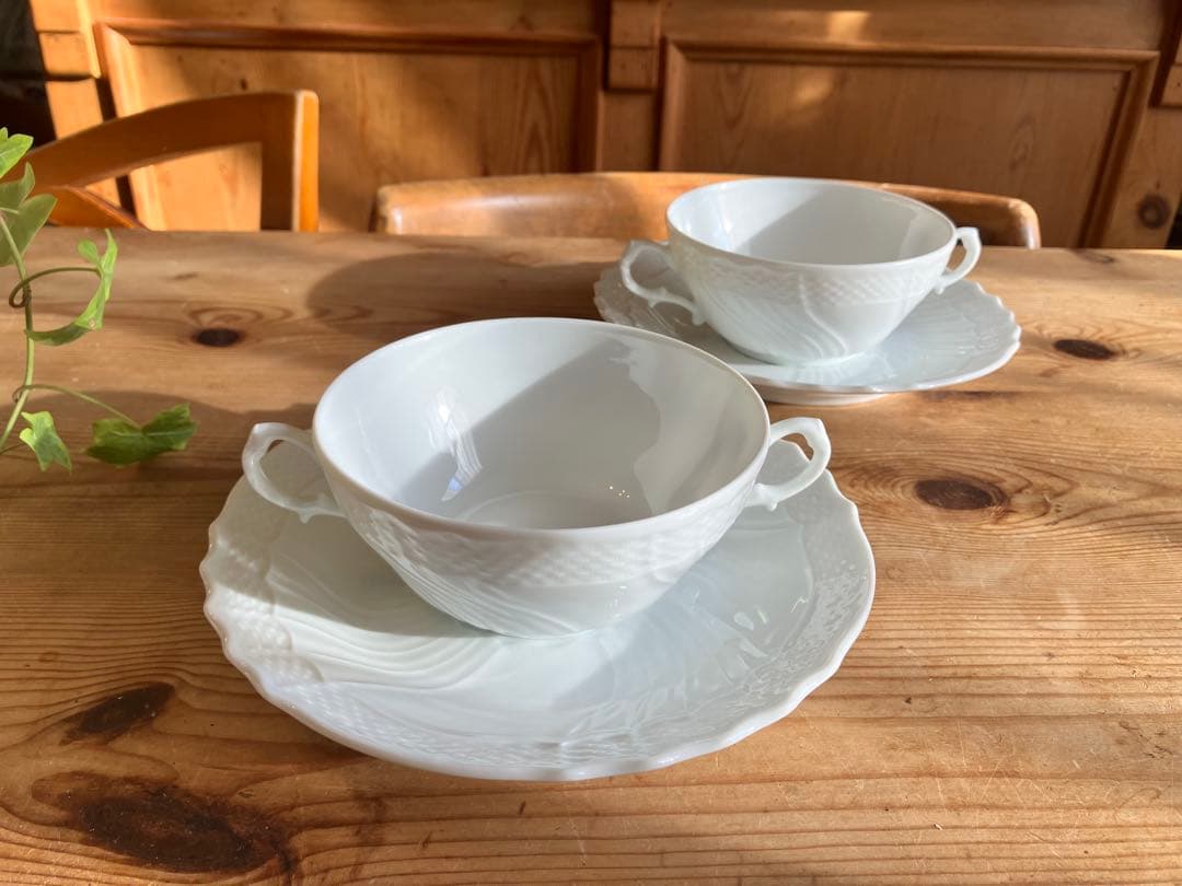 ジノリ　ベッキオホワイト　スープカップアンドソーサー×2