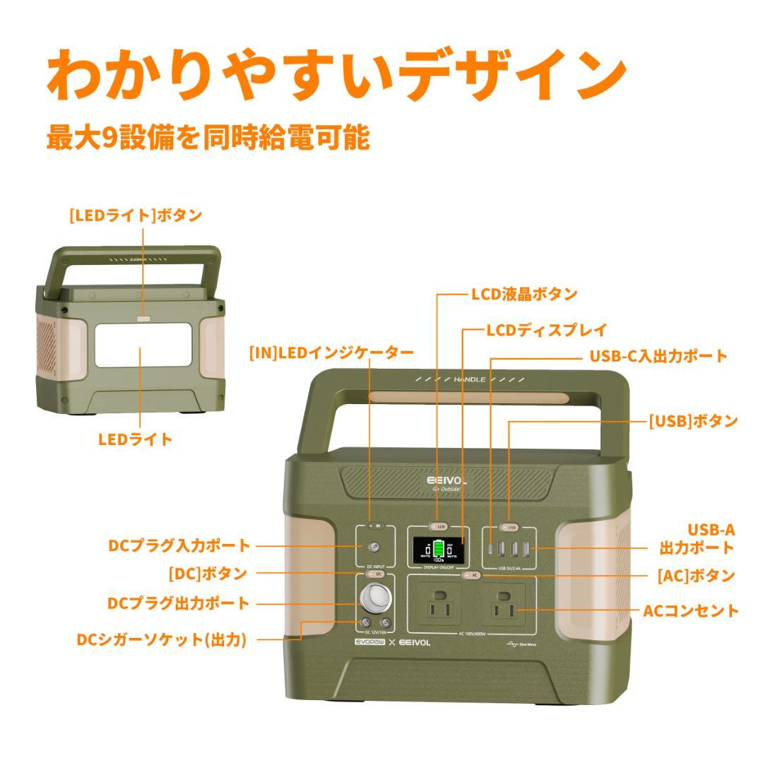 EEIVOL ポータブル電源 大容量515Wh AC出力600W