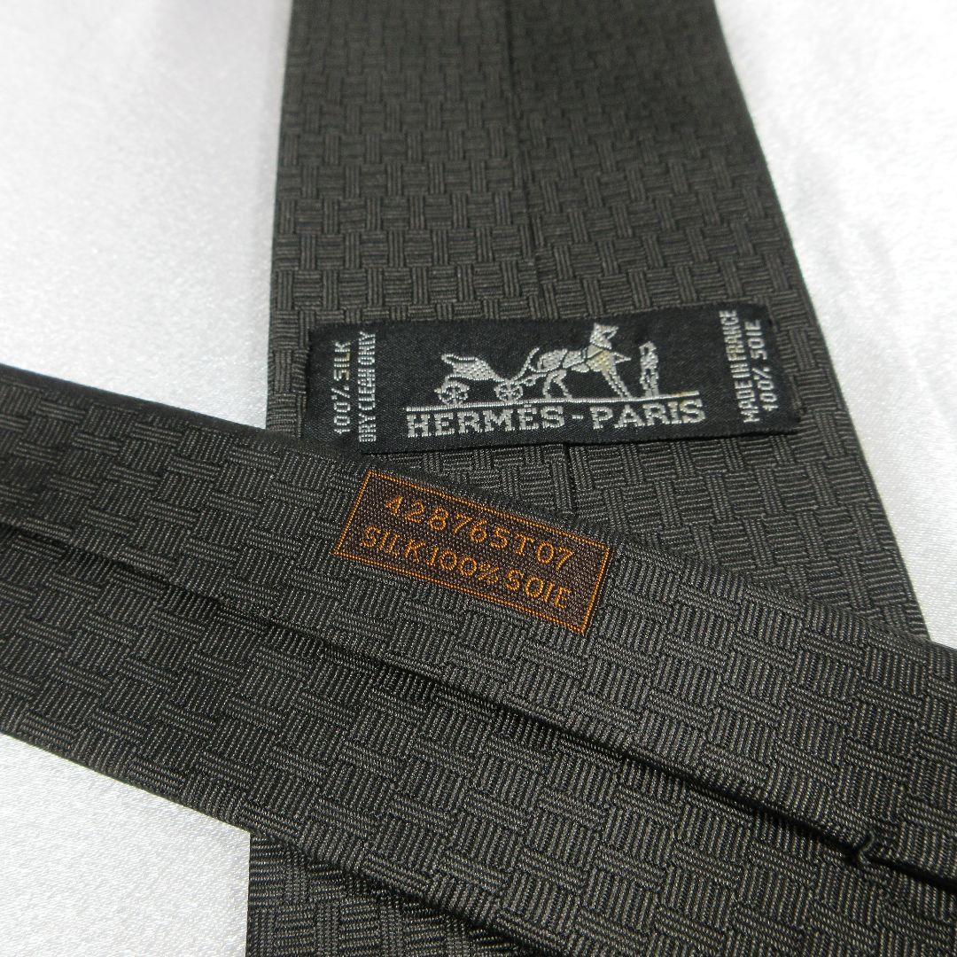 エルメス　H織り　ファソネ　トランプ　グレー　ネクタイ