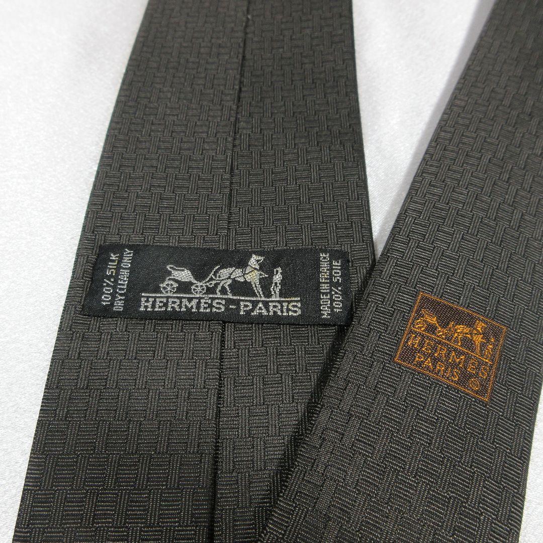 エルメス　H織り　ファソネ　トランプ　グレー　ネクタイ