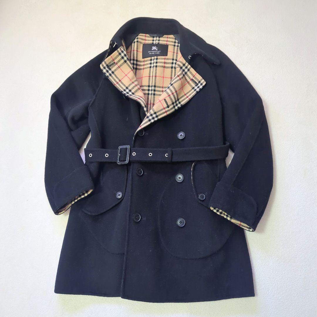 【BURBERRY BLACK LABEL】美品 ノバチェックピーコート M