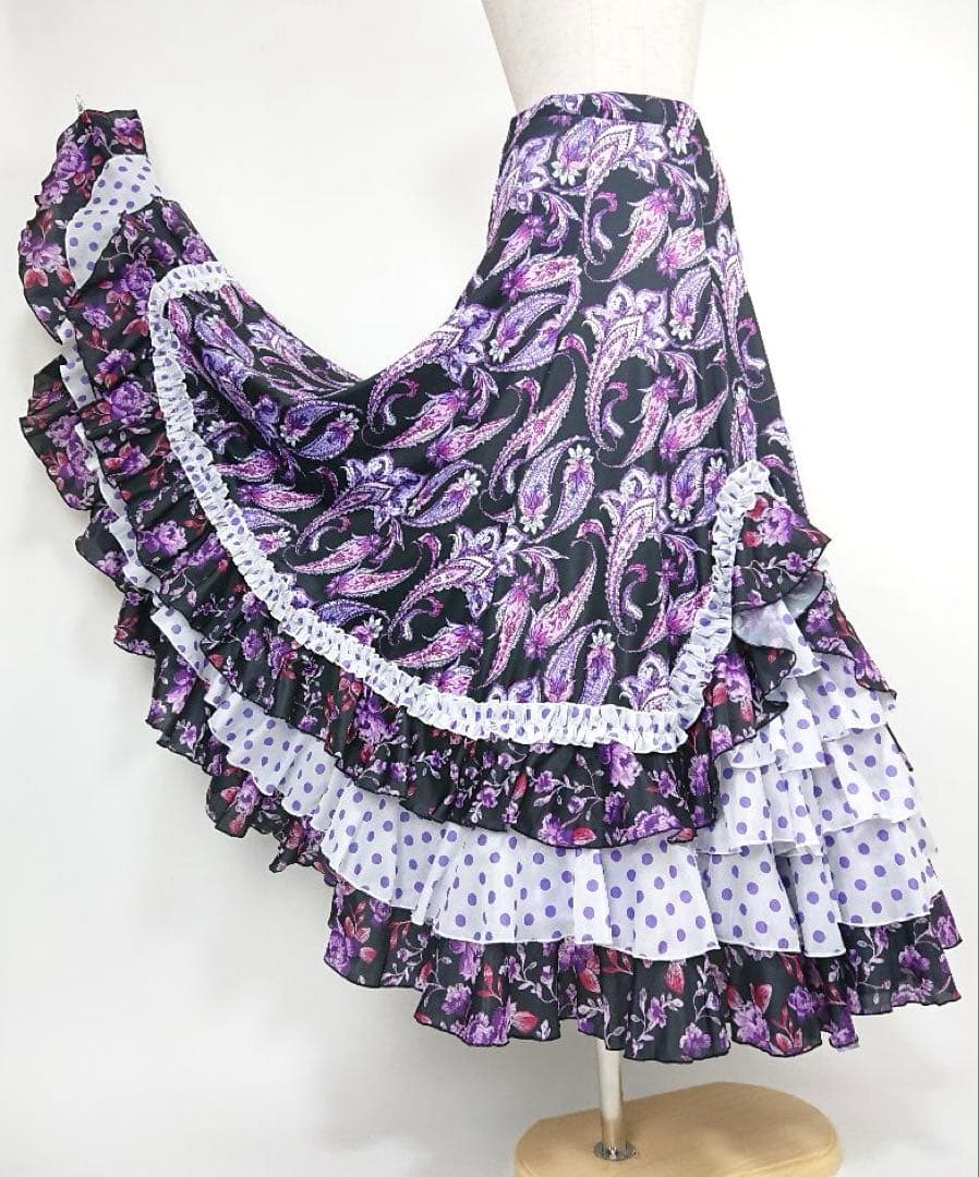 フラメンコ　ファルダ　新品　パープル系　フラメンコ衣装　Leirena