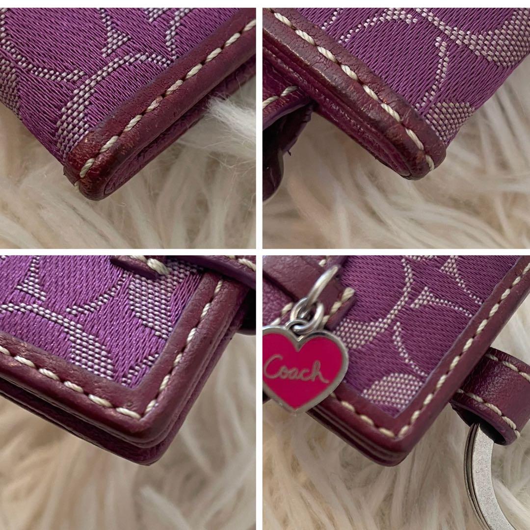 希少 COACH 手帳型 ハートチャーム付き キーリング キーホルダー