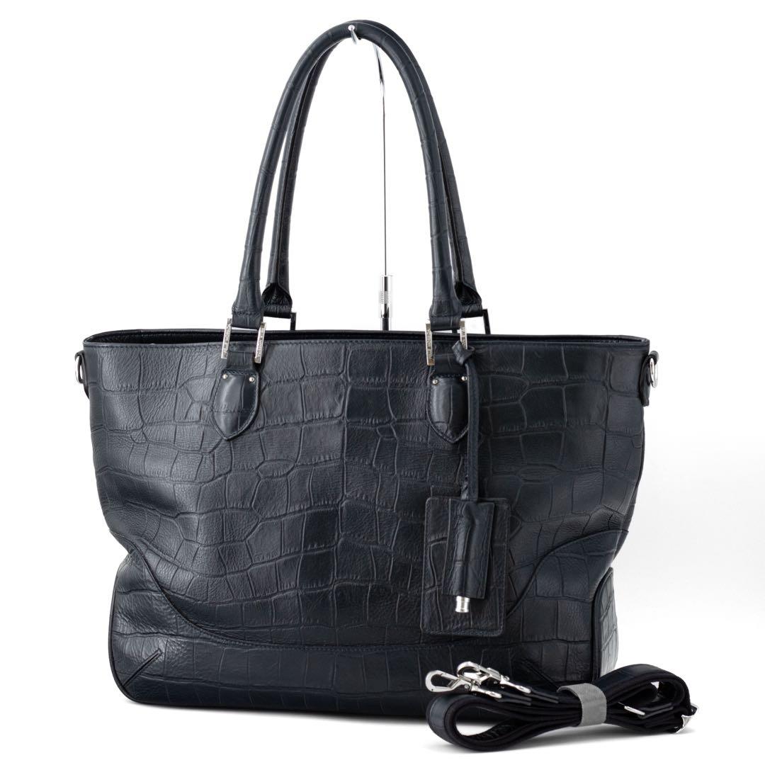 A092【美品】ペッレモルビダ／メイデンヴォヤージュ　トートバッグ　クロコ型押し