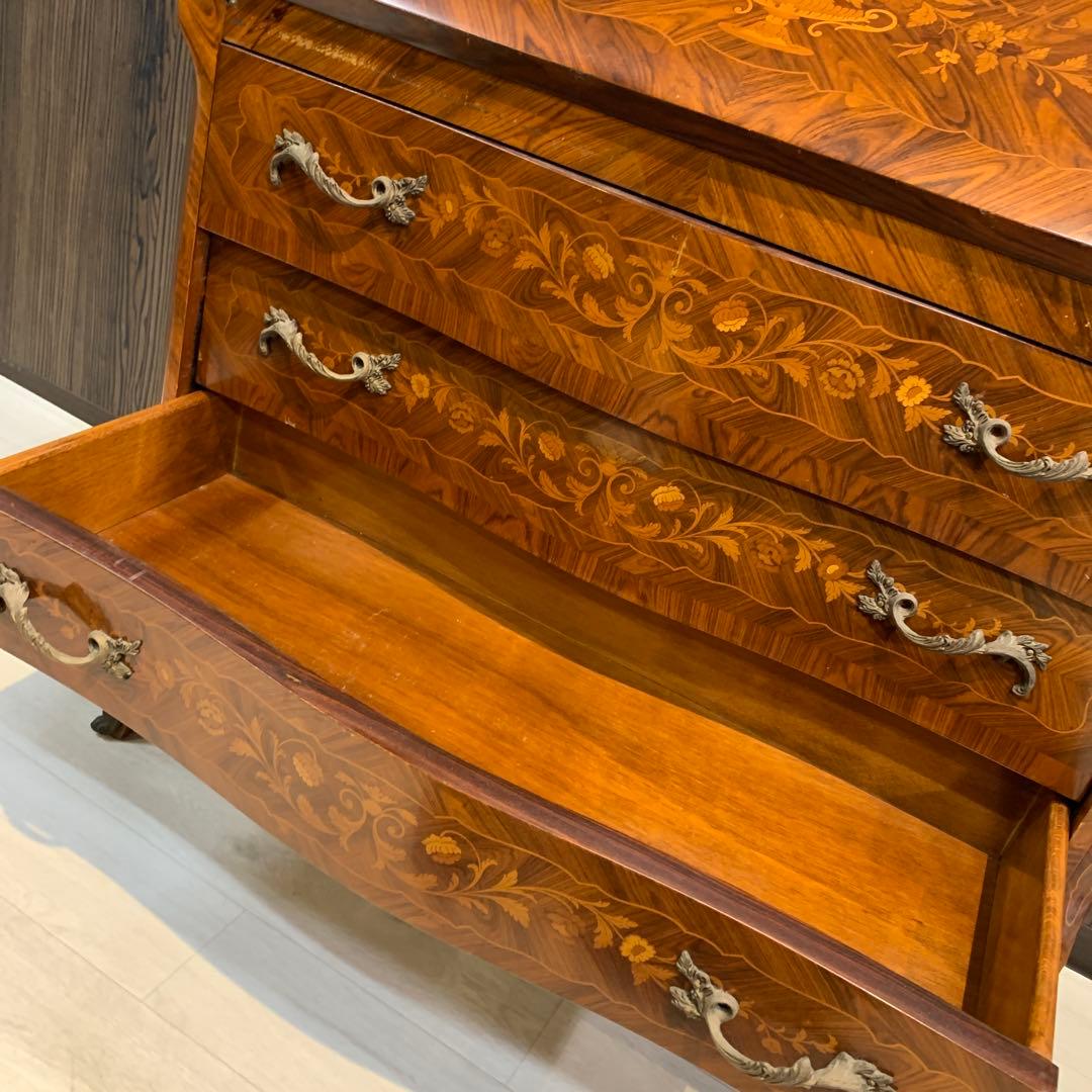 高級アンティーク　ライティングビューロー　チェスト　鍵付き　象嵌　猫脚　イタリア