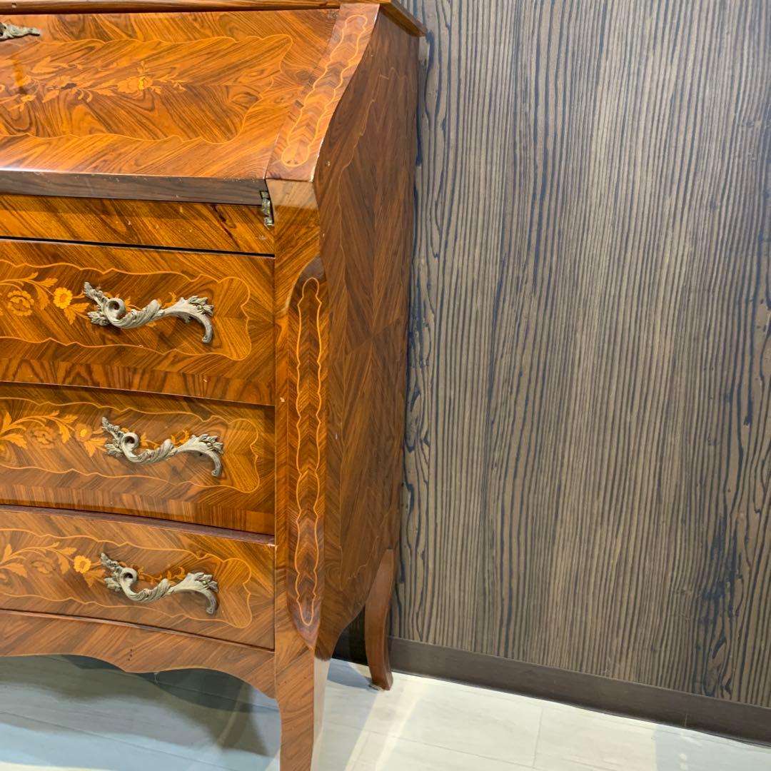 高級アンティーク　ライティングビューロー　チェスト　鍵付き　象嵌　猫脚　イタリア