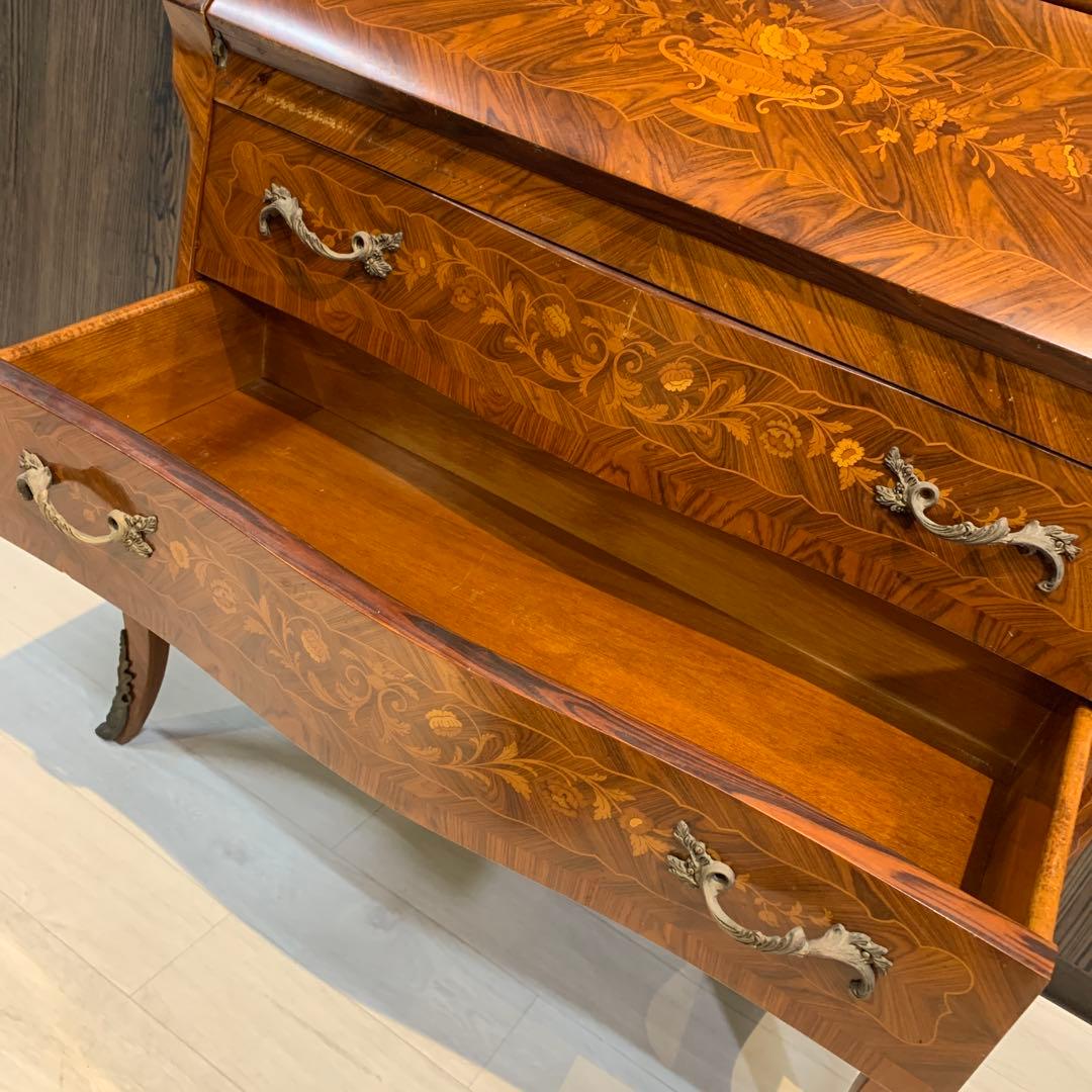 高級アンティーク　ライティングビューロー　チェスト　鍵付き　象嵌　猫脚　イタリア