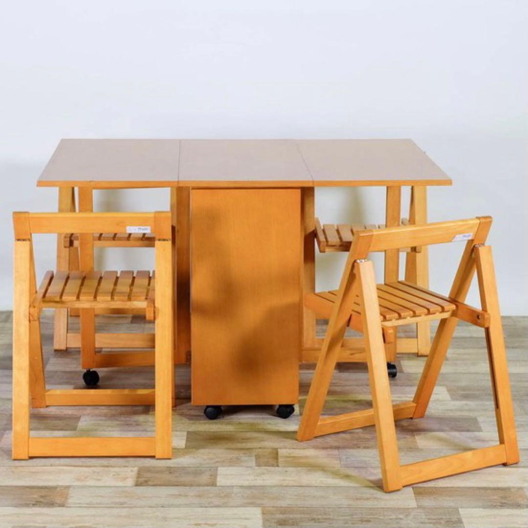 J 新品 バタフライテーブル 4人 折り畳み ナチュラル ダイニングセット