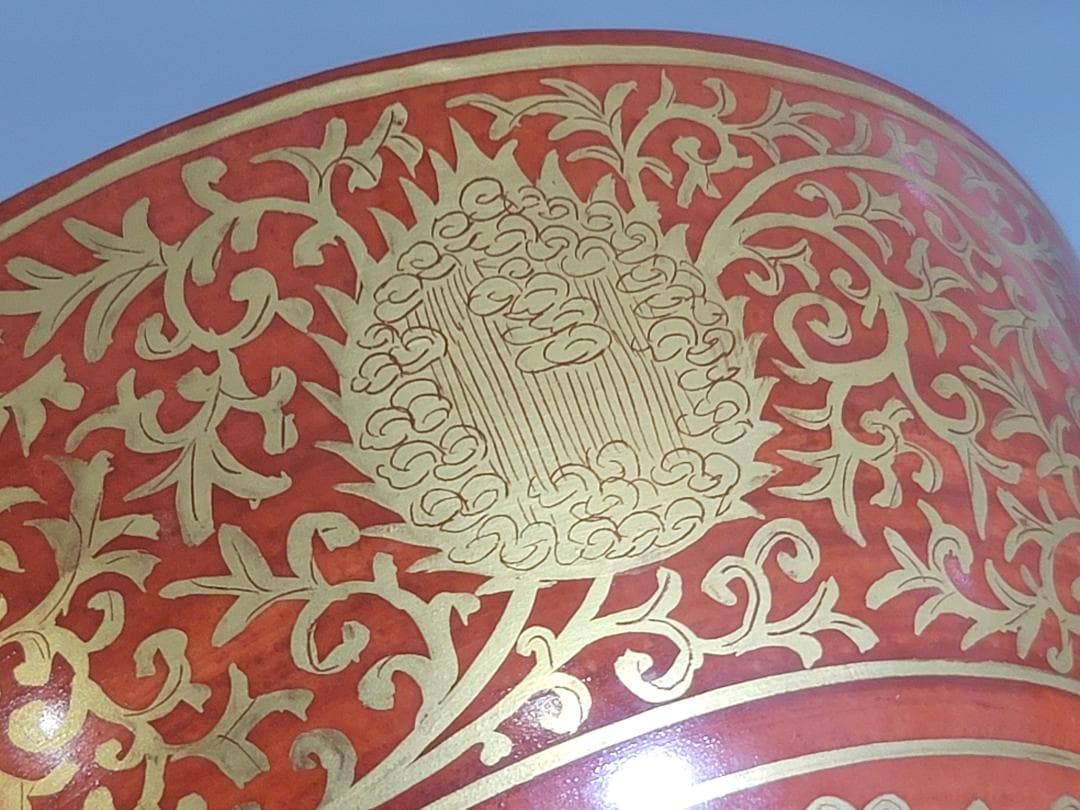 古美術 仿古金蘭手纏枝蓮花紋碗 共箱 茶道具