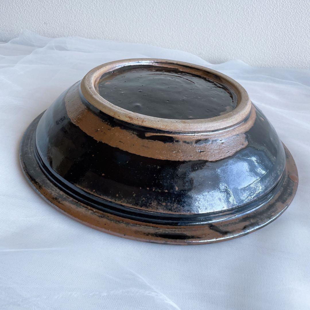 濱田庄司 大鉢 黒釉錆流し掛 流描 益子焼 民藝 工藝