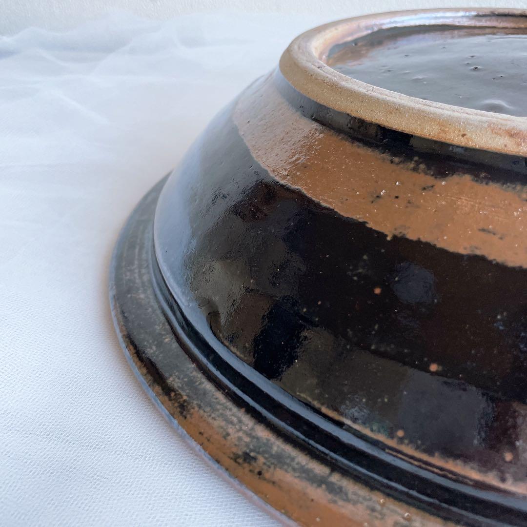 濱田庄司 大鉢 黒釉錆流し掛 流描 益子焼 民藝 工藝