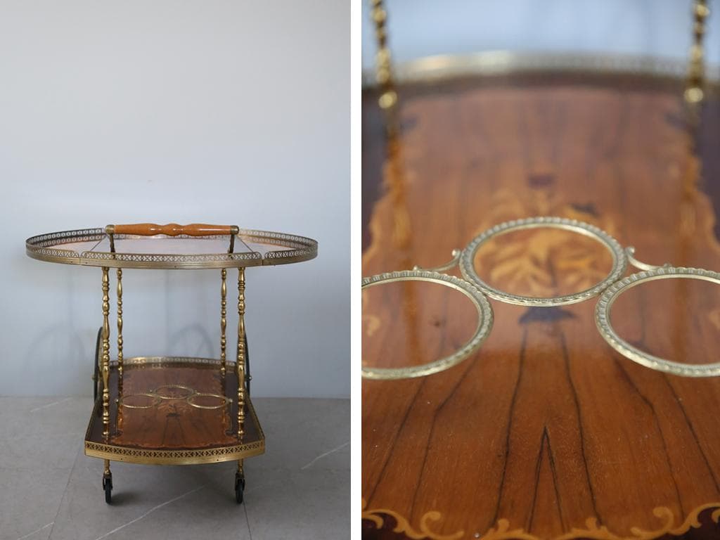 フランスアンティークドロップリーフキッチンワゴン/トロリーテーブル(88-192