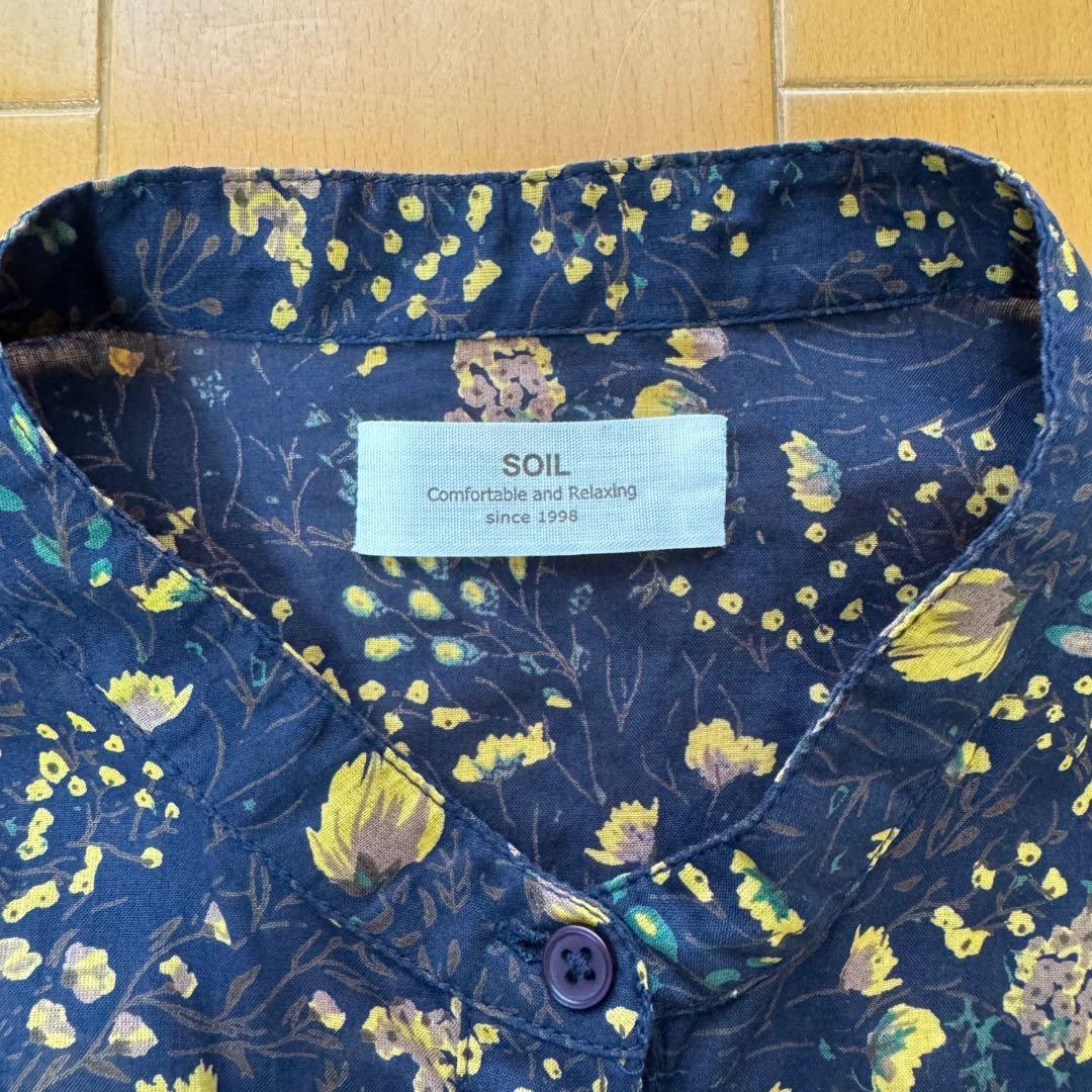 【美品】SOIL ソイル 花柄 フレンチスリーブシャツ 綿100% ネイビー