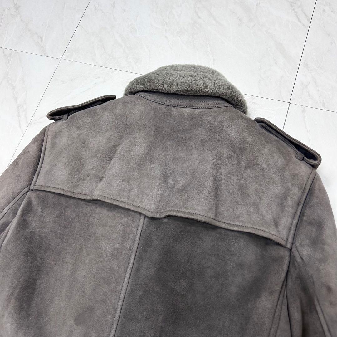 極美品 近年 バーバリー オールレザー ムートン トレンチコート 46 グレー