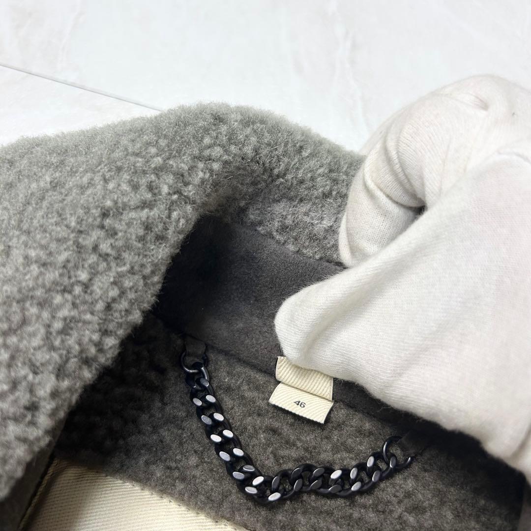 極美品 近年 バーバリー オールレザー ムートン トレンチコート 46 グレー