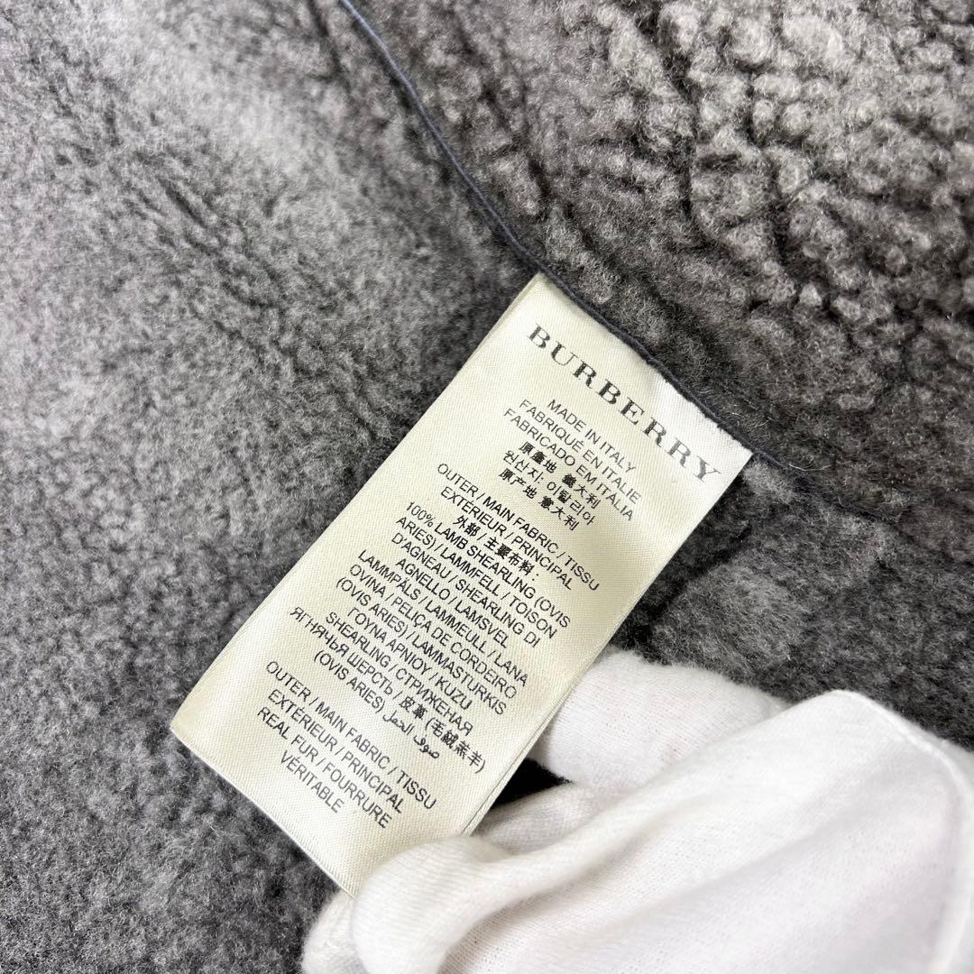 極美品 近年 バーバリー オールレザー ムートン トレンチコート 46 グレー