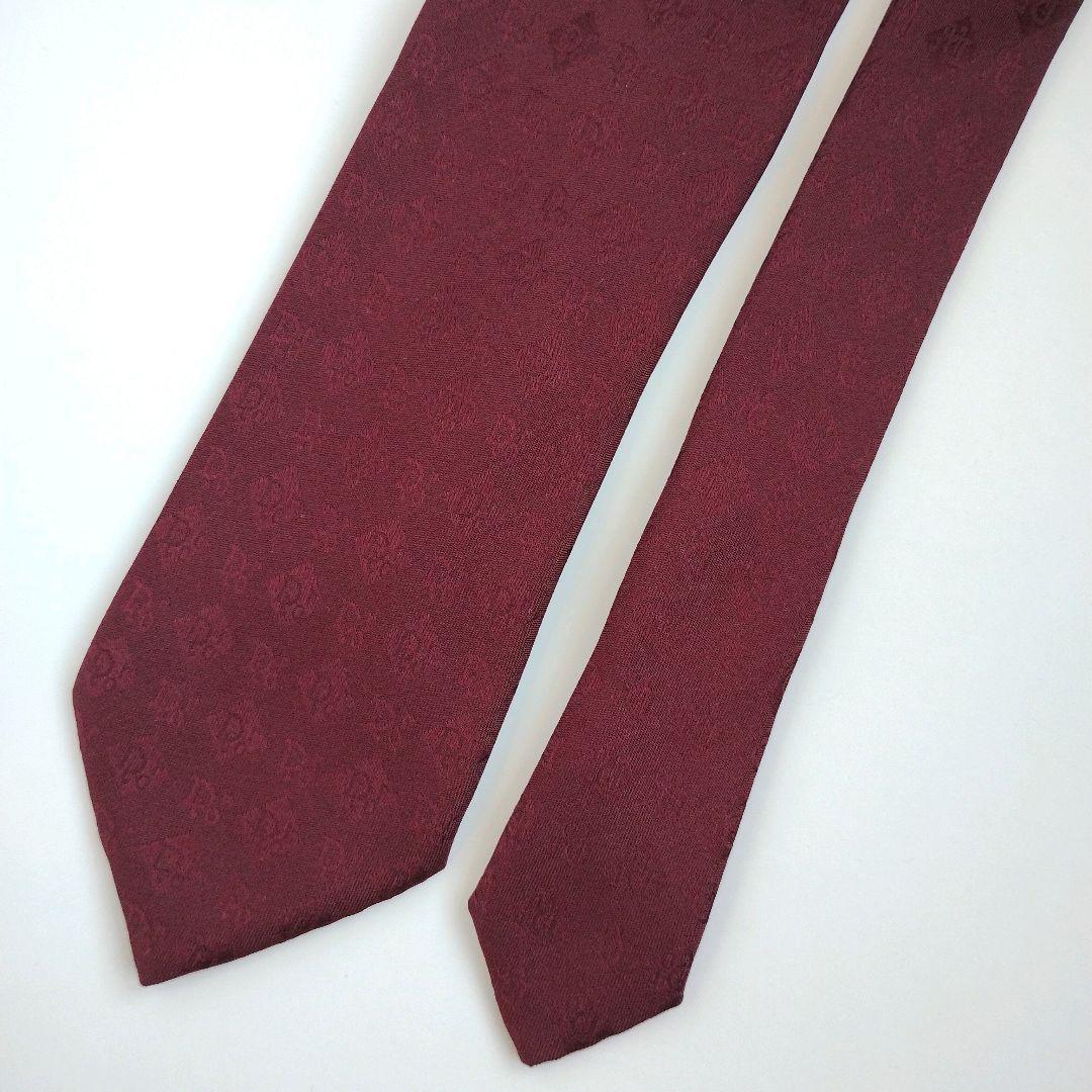 【美品】クリスチャンディオール ネクタイ ボルドー トロッター柄 ダイヤ 高級