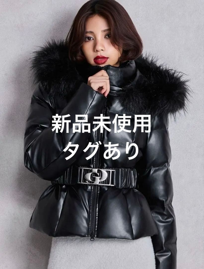 GYDAジェイダブラックファー付きショートレザーダウンコート
