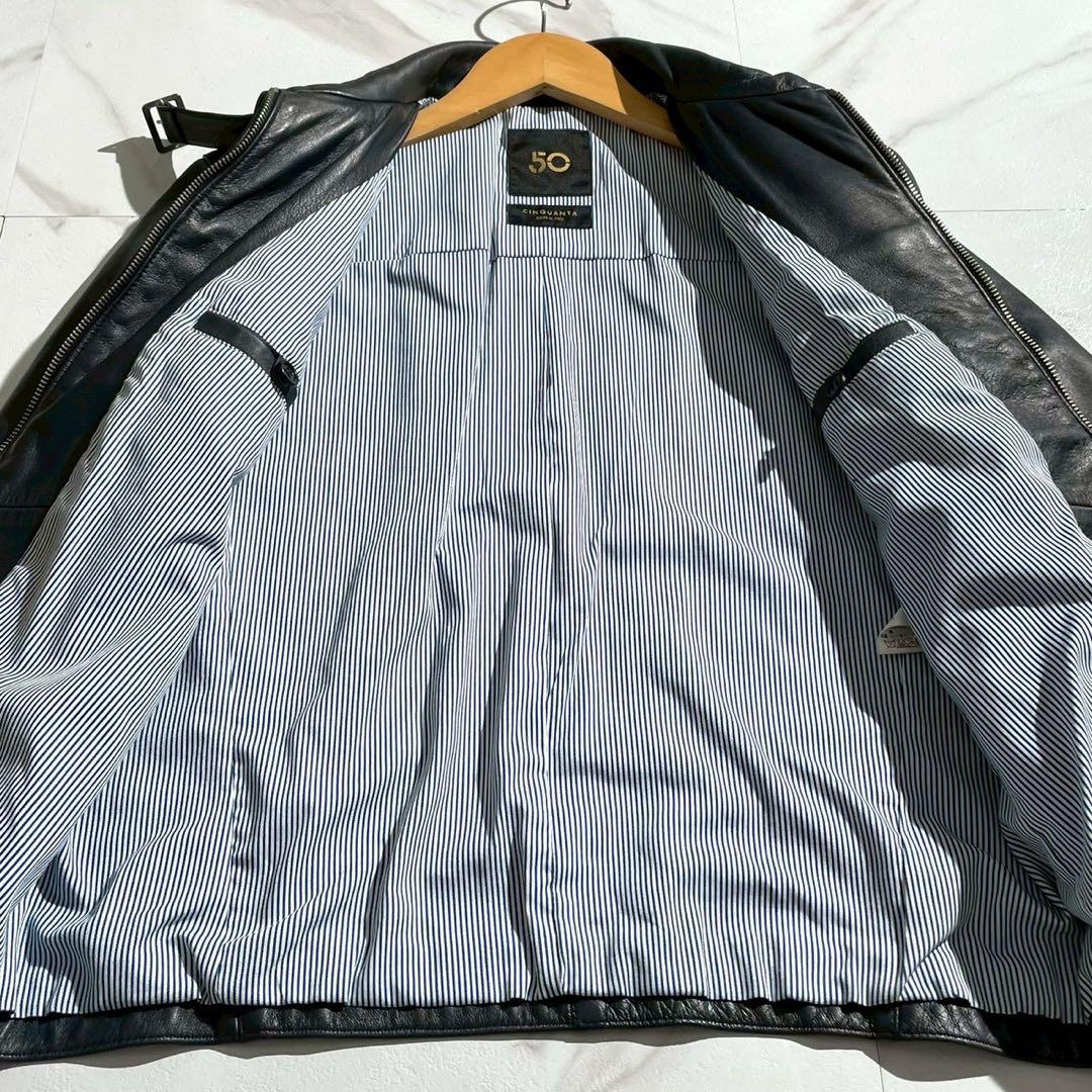 【美品】チンクワンタ レザージャケット 羊革 ネイビー ストライプ シングル