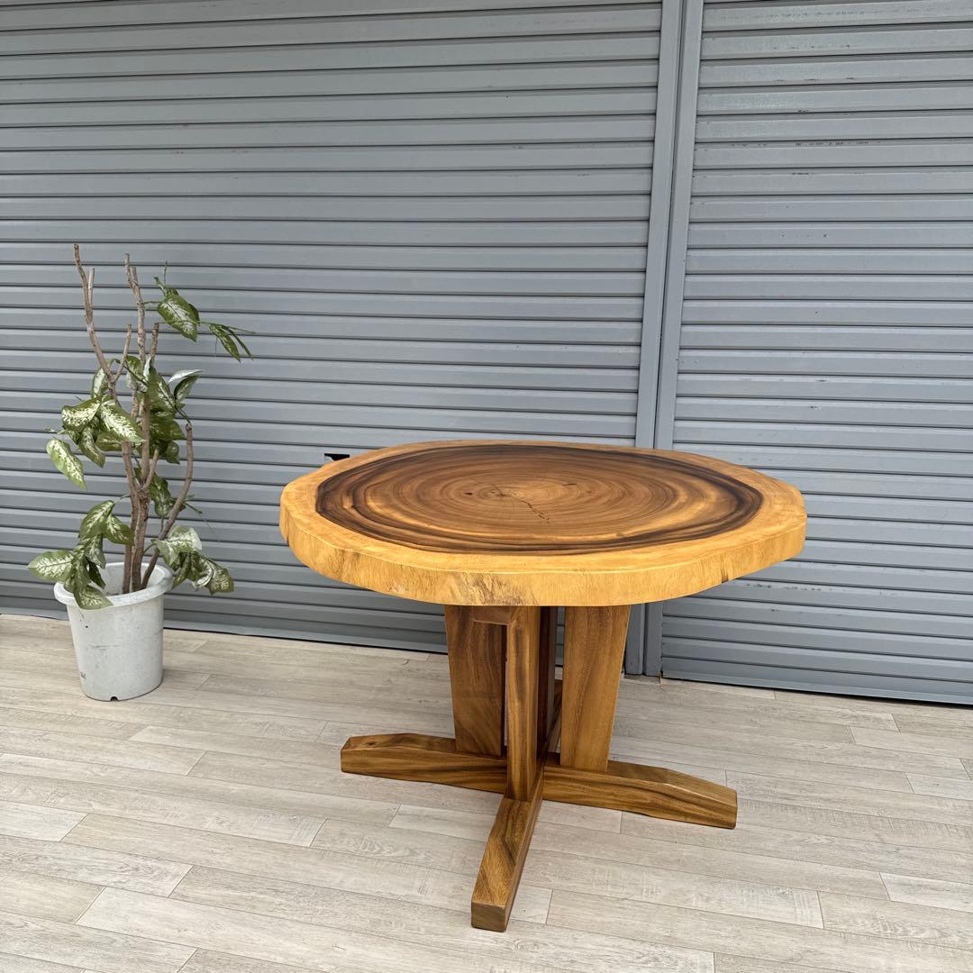 モンキーポッド　輪切りダイニングテーブル　カフェテーブル　天然木　一枚板