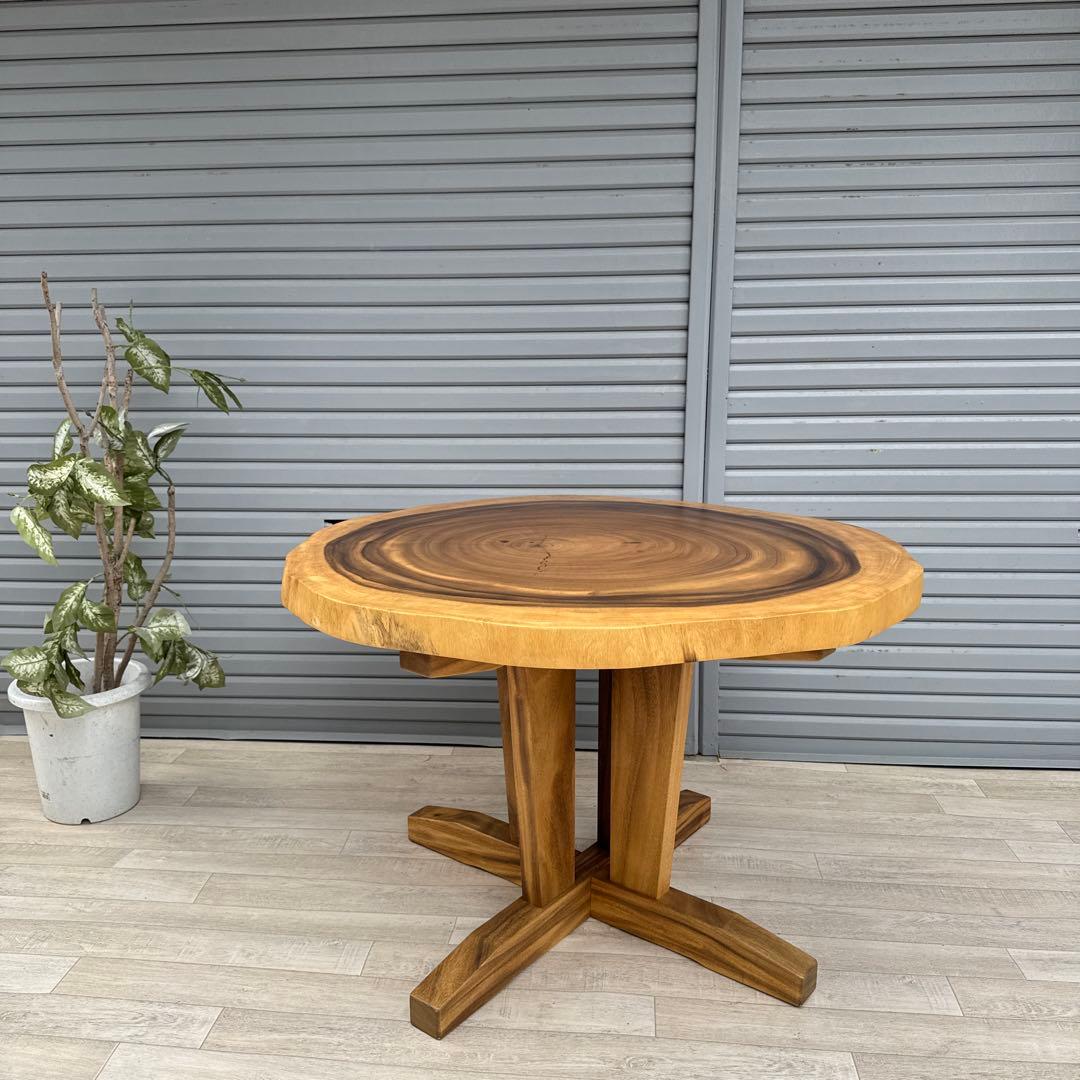 モンキーポッド　輪切りダイニングテーブル　カフェテーブル　天然木　一枚板