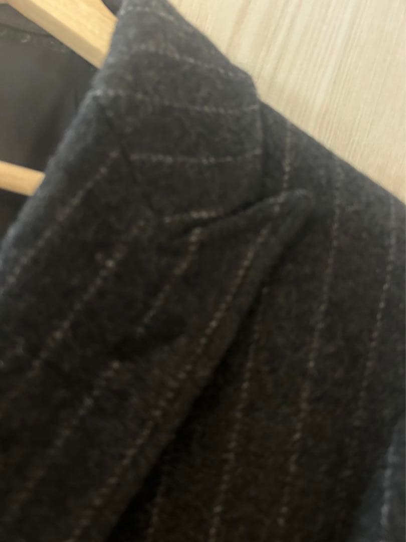 【新品】スーツセレクト　チェスターコート/グレー×ホワイトストライプ