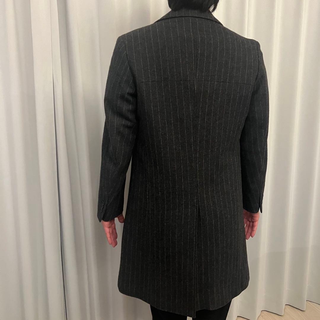 【新品】スーツセレクト　チェスターコート/グレー×ホワイトストライプ