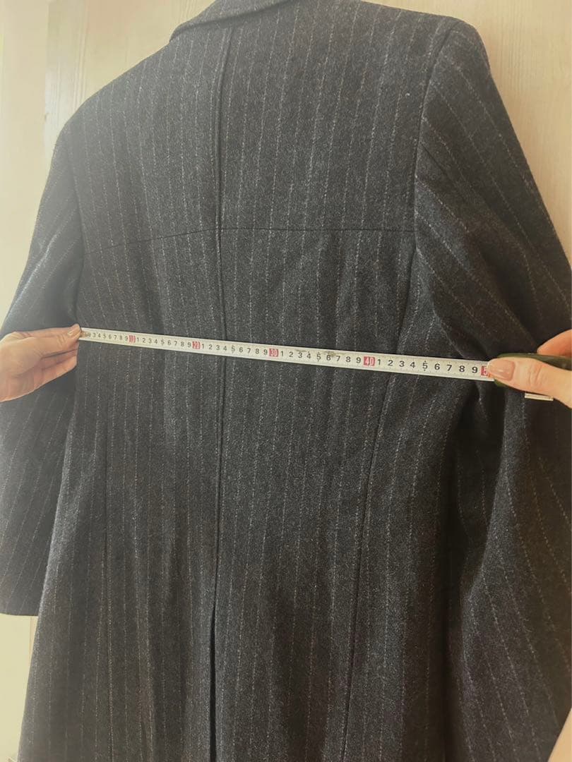 【新品】スーツセレクト　チェスターコート/グレー×ホワイトストライプ