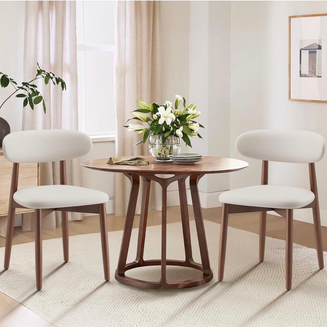 ダイニングチェア 2脚セット ナチュラル木目 高級レザー 一人掛け ホワイト