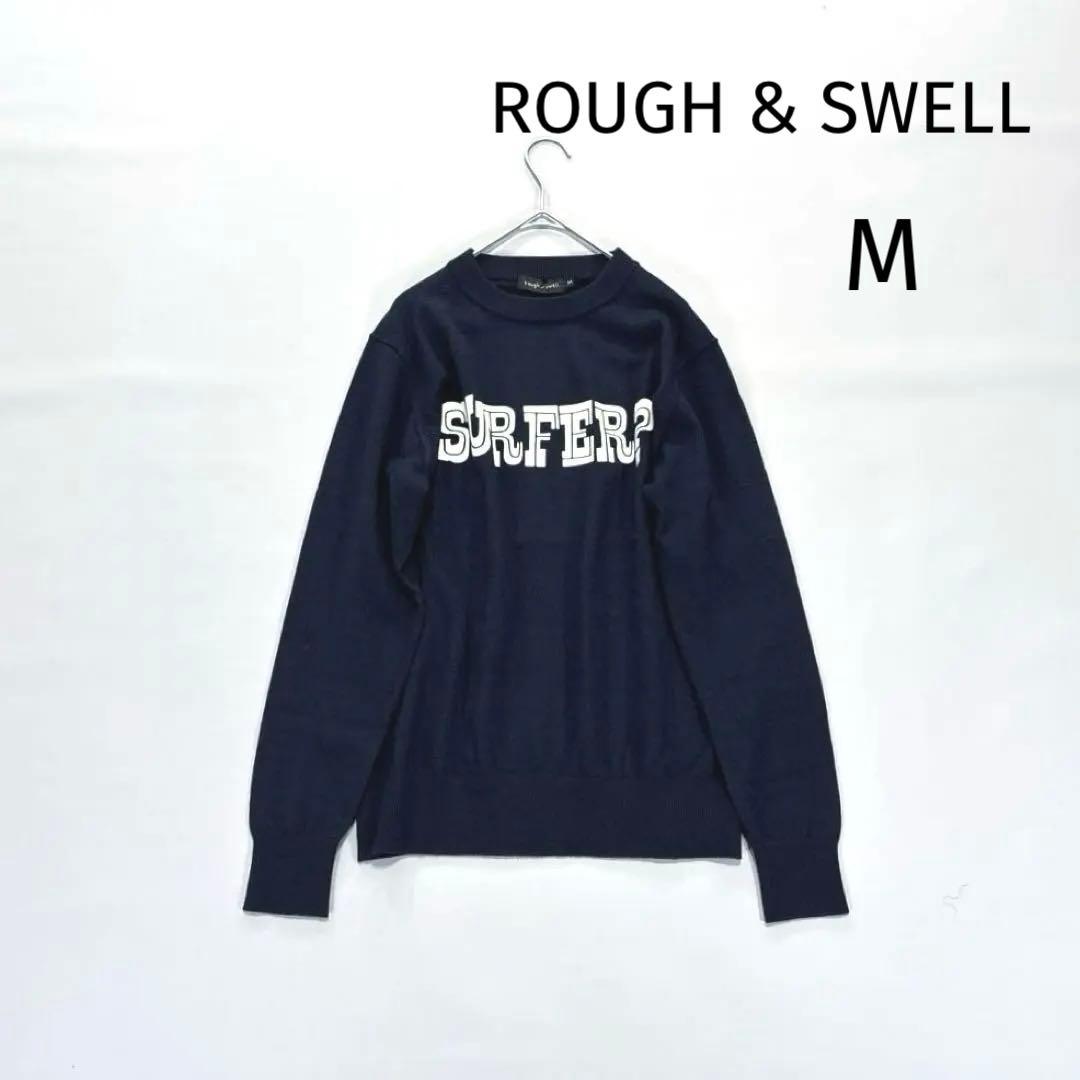 ラフアンドスウェル　長袖　ニットセーター　ネイビー　ビッグロゴ　M ウール混