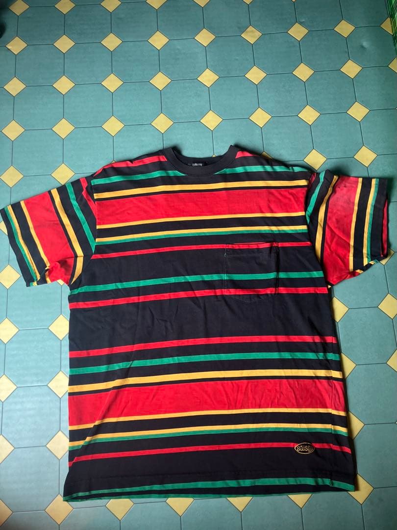 stussy STUSSY ヴィンテージ 黒タグ　ラスタ　Tシャツ　L レゲエ