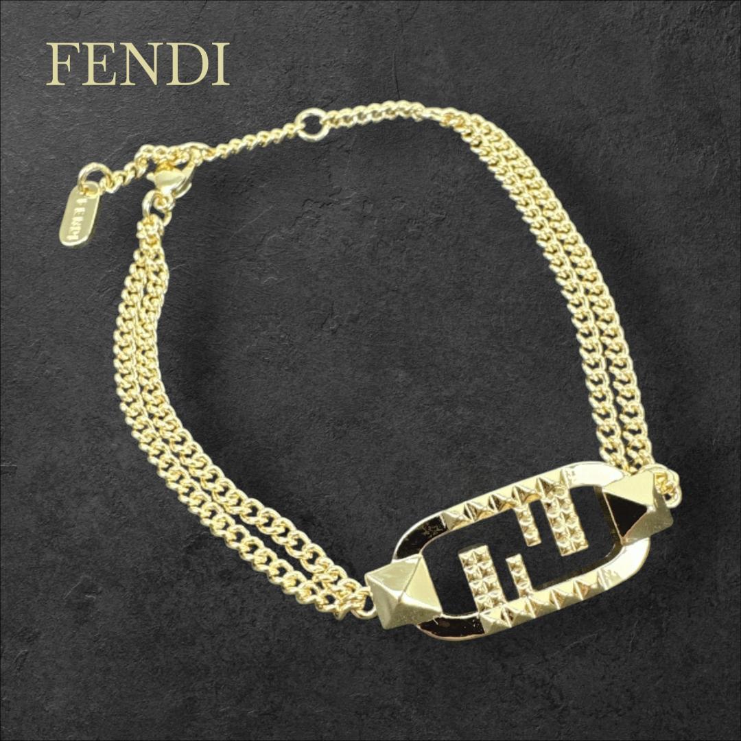 FENDI フェンディダブルチェーンブレスレット オーロック ロックスタッズ