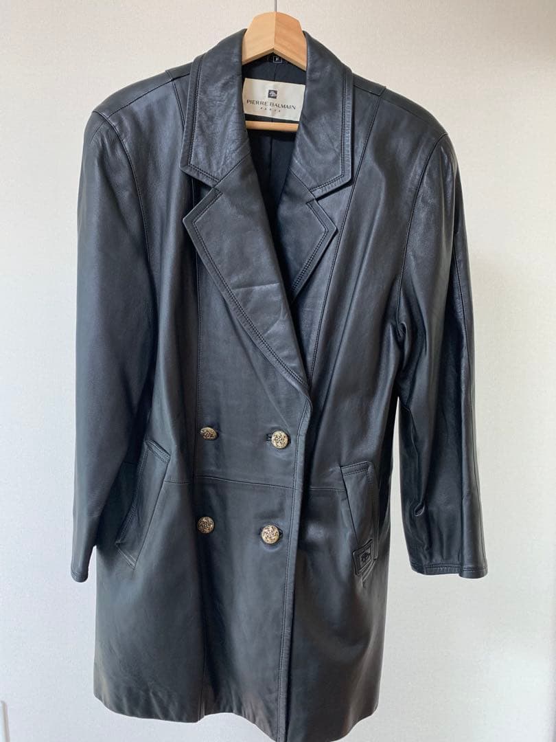 PIERRE BALMAIN ラムレザージャケット　コート　黒