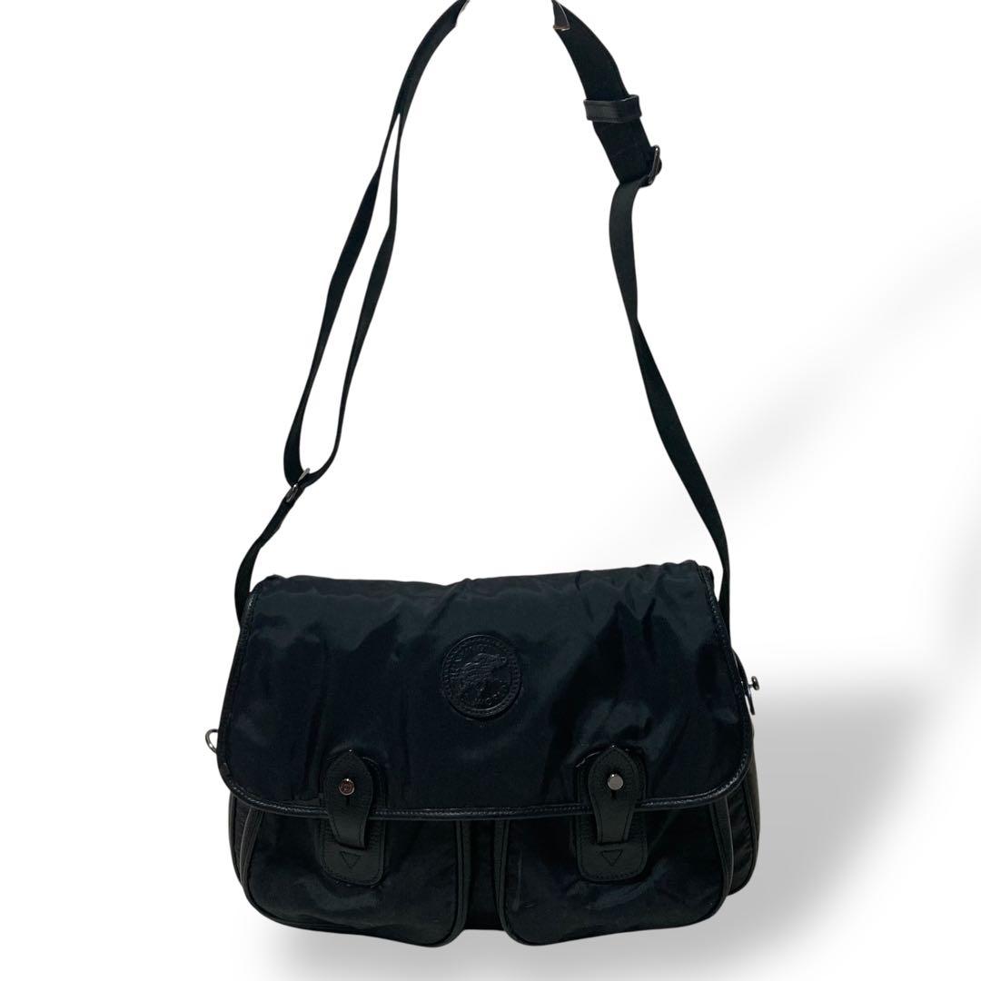 【ヴィンテージ】ハンティングワールド　ショルダーバッグ　ナイロン　レザー　黒