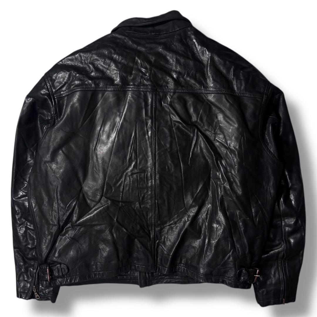 フランス ヴィンテージ バッファローレザー 襟付き シングルライダース ユーロ