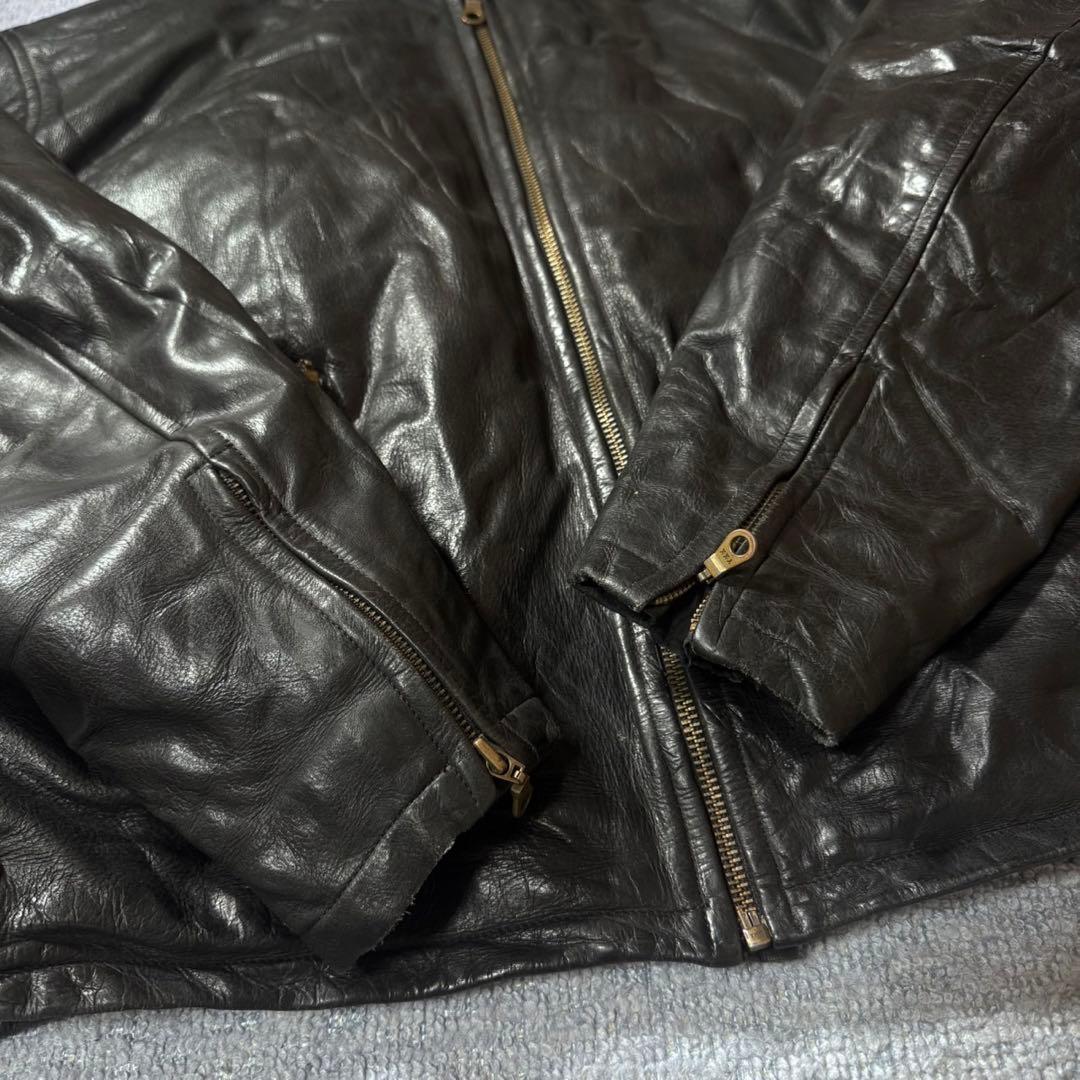 フランス ヴィンテージ バッファローレザー 襟付き シングルライダース ユーロ