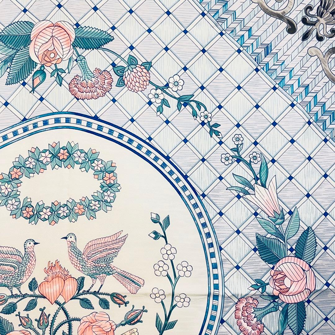 美品　エルメス　シルクスカーフ　カレ90 稾遊び　JEUX DE PAILLE