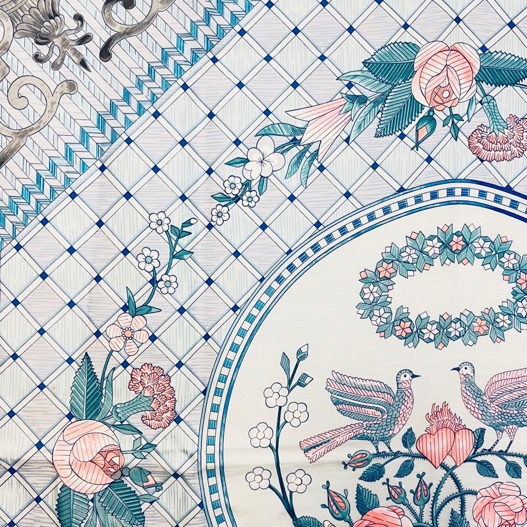 美品　エルメス　シルクスカーフ　カレ90 稾遊び　JEUX DE PAILLE