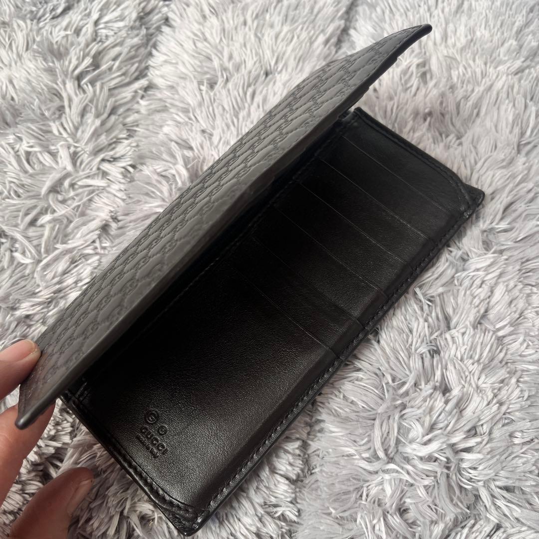 美品✨GUCCI マイクロシマ　軽量　長財布　ダークブラウン　メンズ