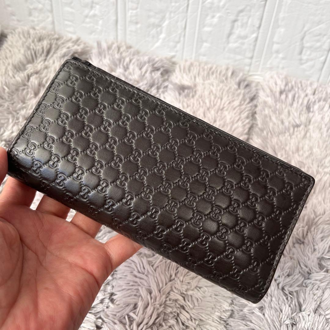 美品✨GUCCI マイクロシマ　軽量　長財布　ダークブラウン　メンズ