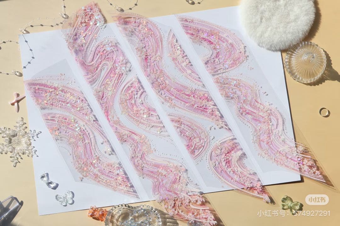 【9065】海外　マスキングテープ　3.75/5/巻　貝殻光　花びら背景・装飾系