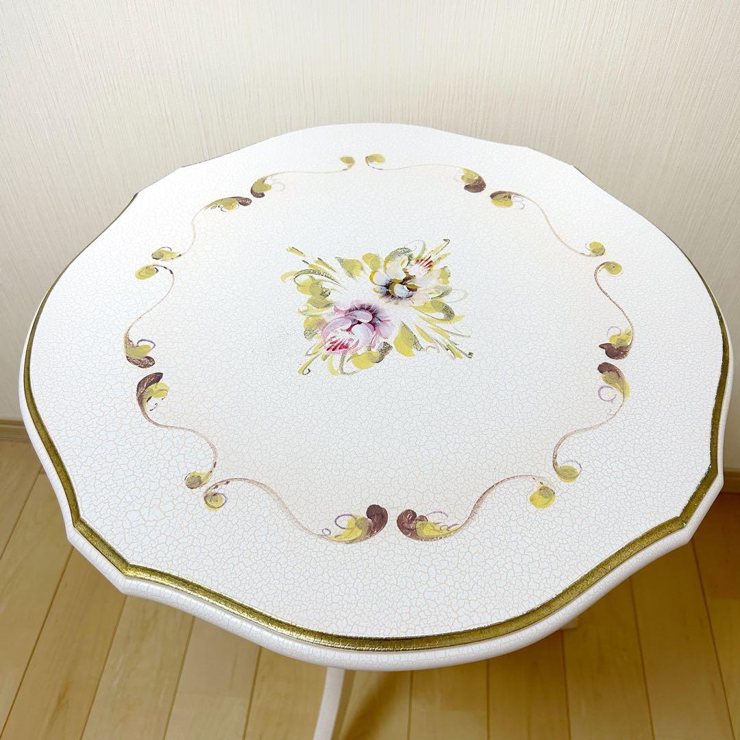 ロココ調　コーヒーテーブル　サイドテーブル　クラック塗装　北欧　ホワイトピンク