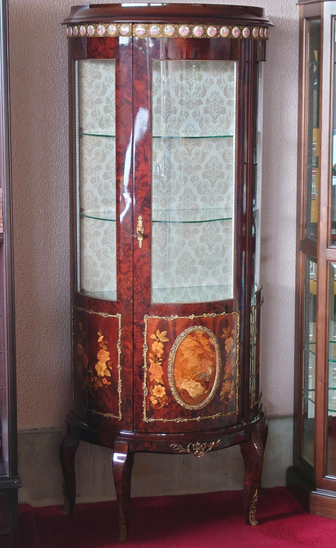 スペイン アンティーク飾り棚 マホガニーローズウッド キャビネット